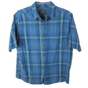 Woolrich Cotton Short Sleeve Button Up Shirt Men's Large Bluish Green Check‎